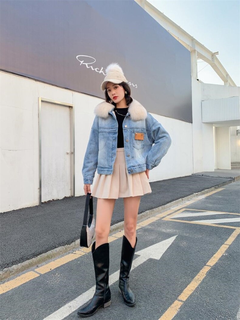 狐狸毛领牛仔派克，女装，雪儿诱惑