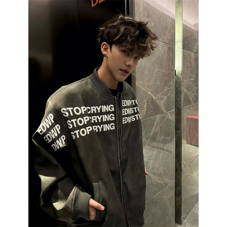 网图美潮蛋白PU皮印花夹棉飞行员夹克棉服外套W1895/特P85,男装夹克,电商B350
