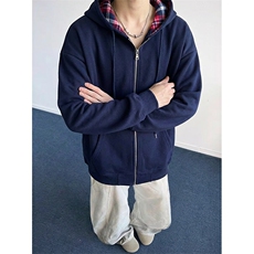 抖音得物品质二开26春装美式假两件格子连帽卫衣开衫外套CM35，女装短外套，电商A486