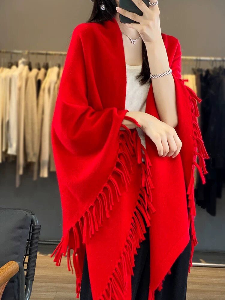 2025时尚百搭通勤简约休闲三角流苏披肩，披肩，聚奥羊绒