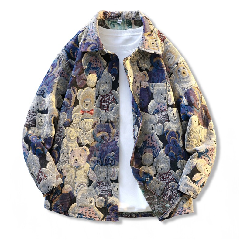 网络图现货复古潮牌个性提花休闲图色牛仔外套翻领JXXF033-P55，男装工装外套，星座715-7