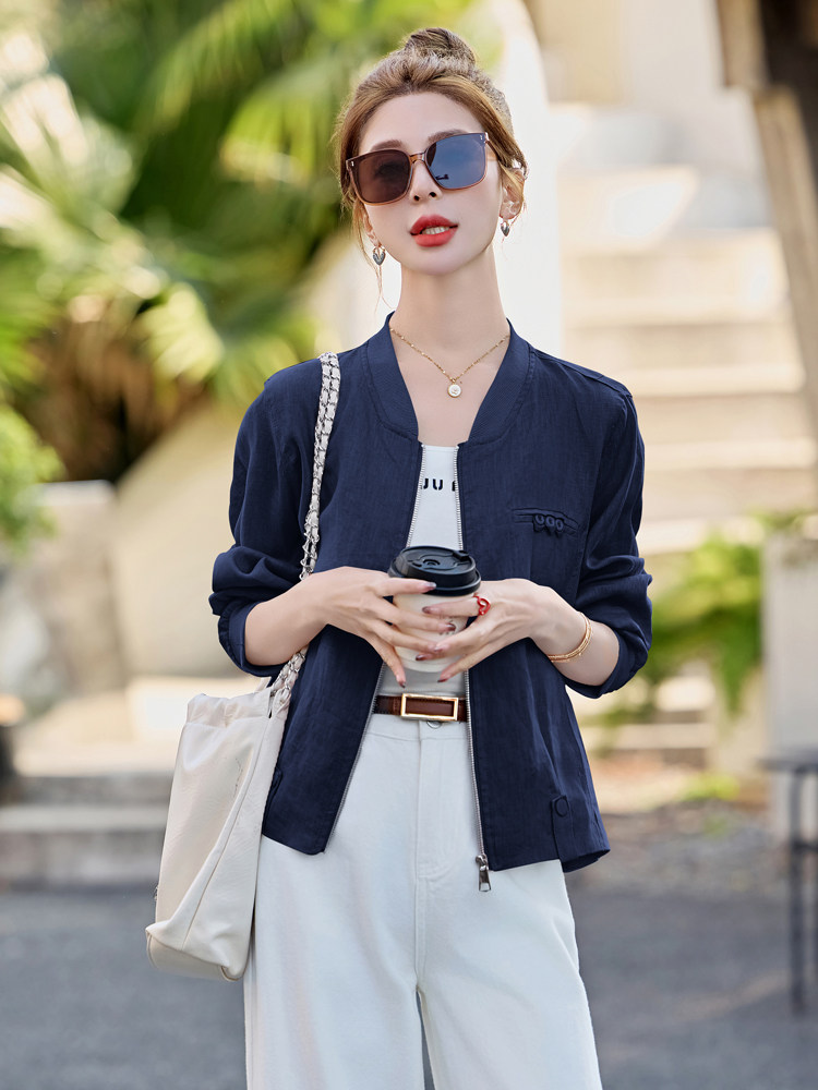 条纹拼接假两件衬衫薄外套女2025春夏新款宽松休闲百搭防晒衣上衣,女装衬衫,余墨