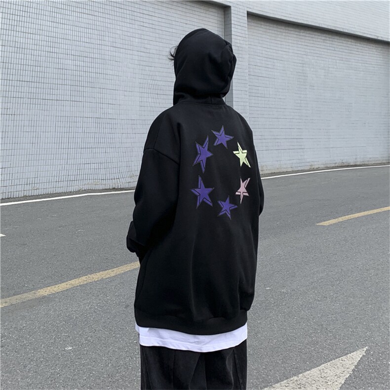 2023潮牌嘻哈美式星星字母印花宽松百搭加绒连帽卫衣,男装卫衣,星座716-2