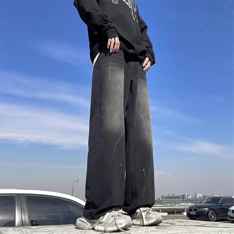 新款男士牛仔裤复古潮流牌美式运动高街痞帅直筒休闲长裤子,男装牛仔裤,星座410-7