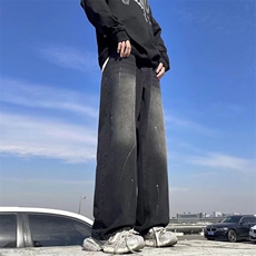 新款男士牛仔裤复古潮流牌美式运动高街痞帅直筒休闲长裤子，男装牛仔裤，星座410-7