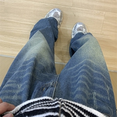 dirtyfit裤子水洗蓝阔腿直筒牛仔裤垂感高级感XZ310A-4-NZ10，男装牛仔裤，星座310A-4
