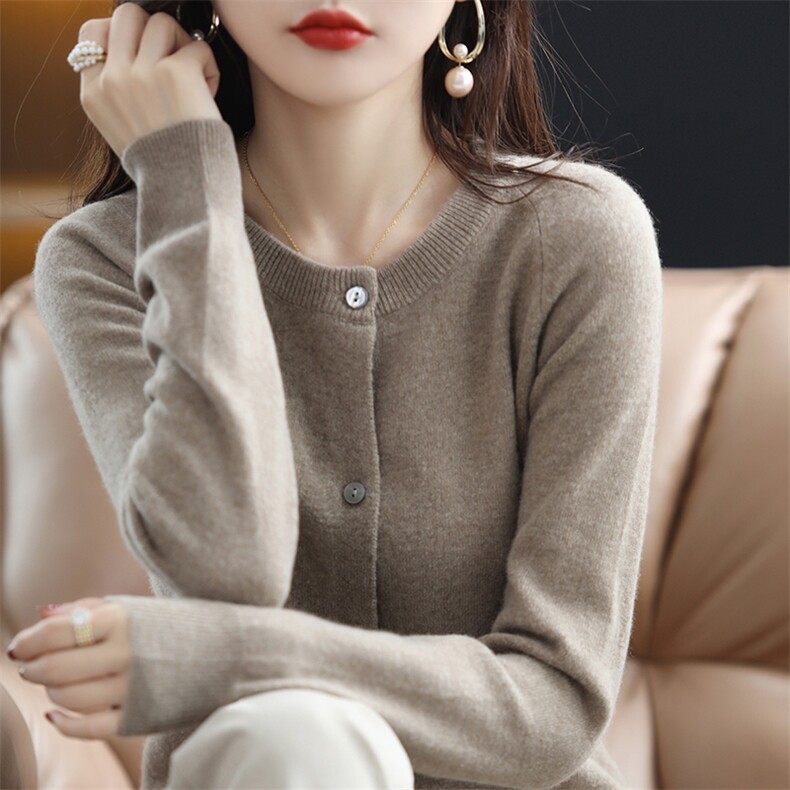 2025年秋季新款百搭女士圆领长袖开衫,女装羊毛衫,春贝羊绒