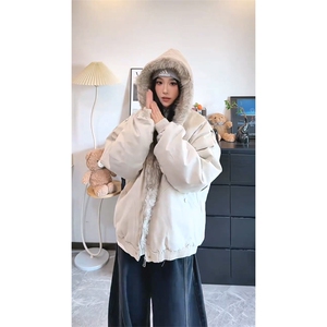 现货高品质美式高街冬季重磅硬挺短款座山雕毛领棉衣男女加厚外套