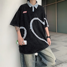 水洗做旧POLO衫男韩版爱心刺绣拼色2026夏季新款insT恤WB060-P46，男装T恤，星座412