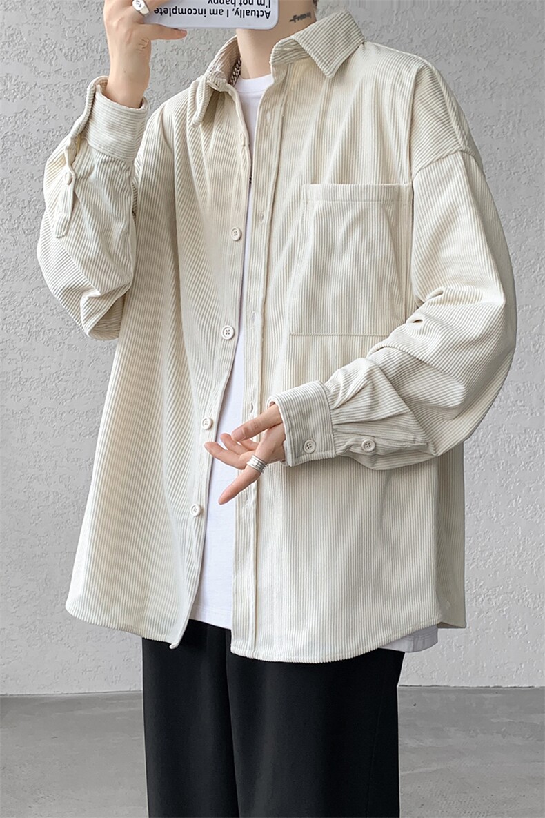 8XL-M灯芯绒衬衫特大码复古秋冬翻领长袖上衣纯色外套CS9001/P58,男装衬衫,电商B238