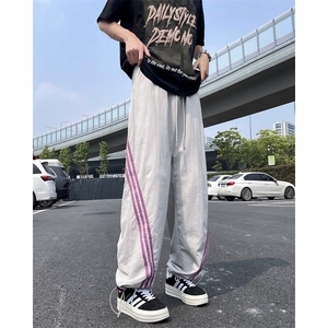 夏季薄款速干休闲裤男潮流三条杠宽松直筒运动裤子K0157-P40图片