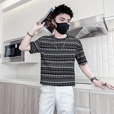 民族风提花图案短袖T恤男社会小伙半袖衣服301C-DT80-P48控68，男装T恤，星座301C（原B323）