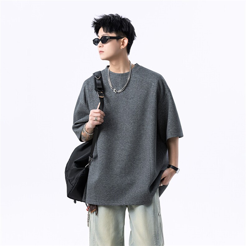港风美式vibe潮流宽松拼接款圆领半袖T恤男潮XZ213-T008-P35控58,男装T恤,星座213