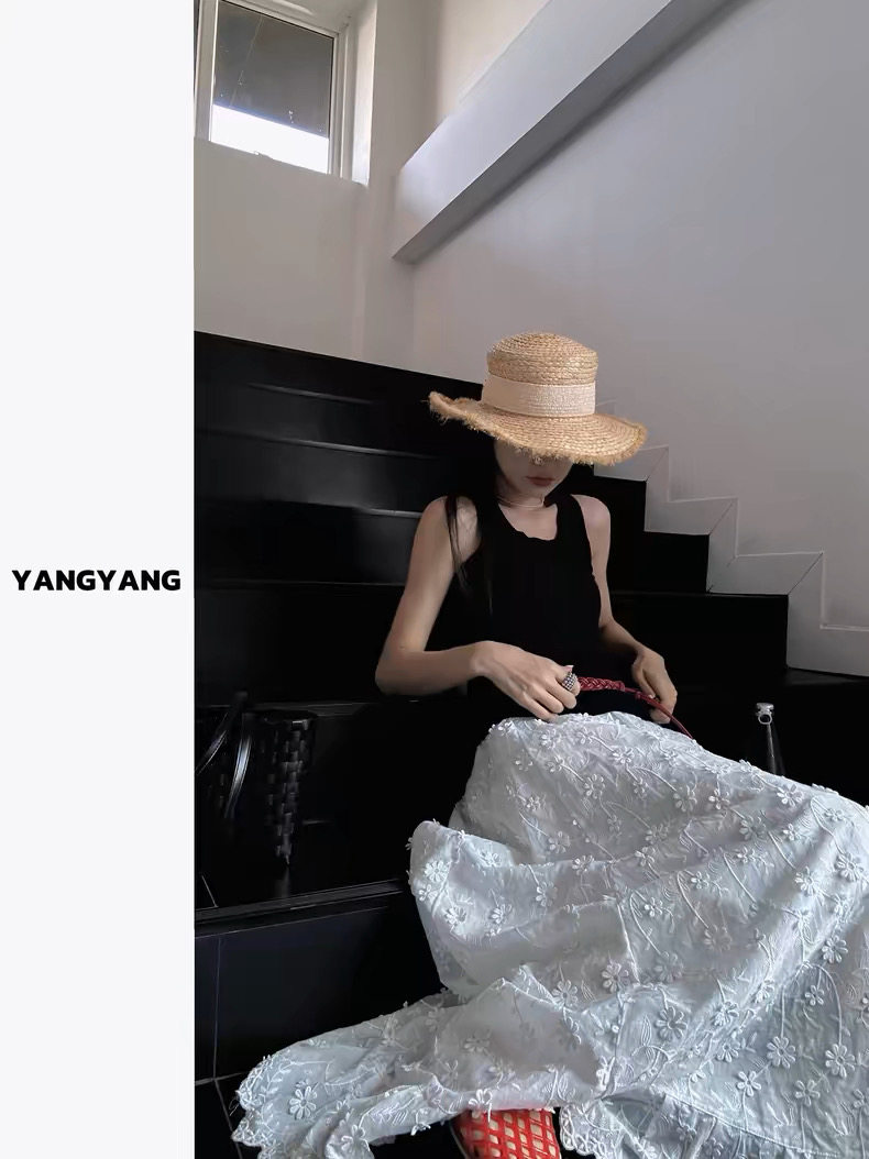 重工立体花朵白色半身裙女春夏韩系裙子高腰显瘦大摆a字长裙子,女装半身裙,织己羊绒