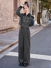 小香风时尚套装女2025秋季新款显瘦减龄气质短款外套阔腿裤两件套，女装套装/套裙，伊仟回