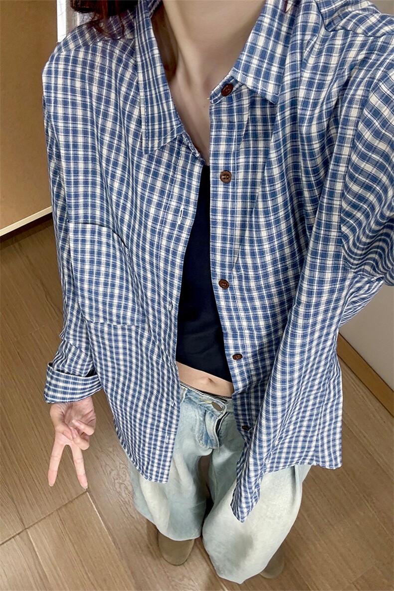 【网图】B221美式ins高街暗黑宽松格子长袖衬衫SY2546-特P30控59,男装衬衫,电商B221