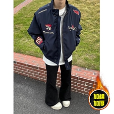 现货高品质美式高街重磅刺绣座山雕大毛毛领棉衣男女加厚棉服外套，男装棉衣，电商A443