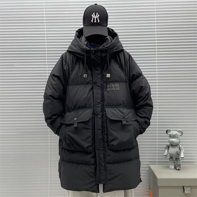 2024中长款90白鸭绒连帽羽绒服男图片