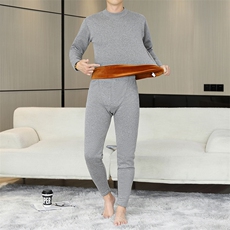 保暖内衣男士纯色半中高领秋衣秋裤加绒加厚护膝套装TZ223-P58，男装休闲套装，星座310B-3