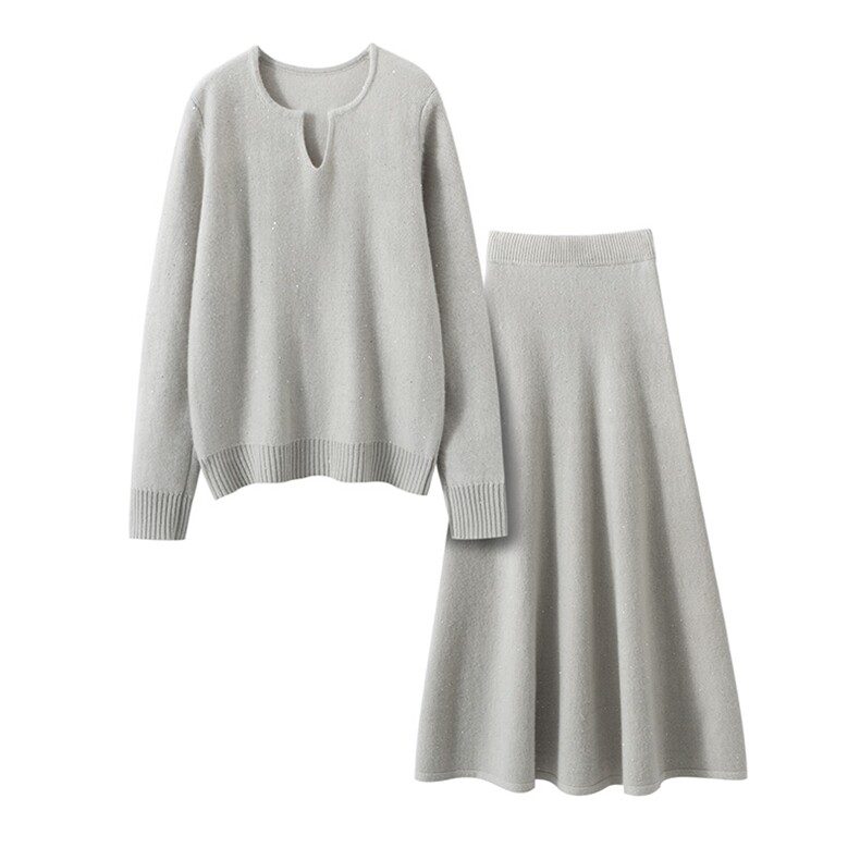 2025百搭时尚v领亮片套装套裙，女装套装/套裙，艾森羊绒