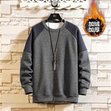2021冬季新日系砖墙大码男宽松圆领拼接加绒加厚卫衣W653-P40，男装卫衣，电商A001
