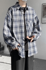 衬衫男春季新款港风宽松磨毛格子长袖衬衣CS601-特P27无差价，男装衬衫，星座214-3