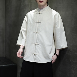 风夏季新款亚麻五分袖衬衫男短袖衬衣T952-P60图片