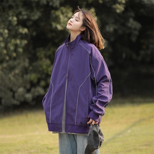橘黄色美式机能冲锋衣外套女高领防水防风户外登山服立领工装夹克图片