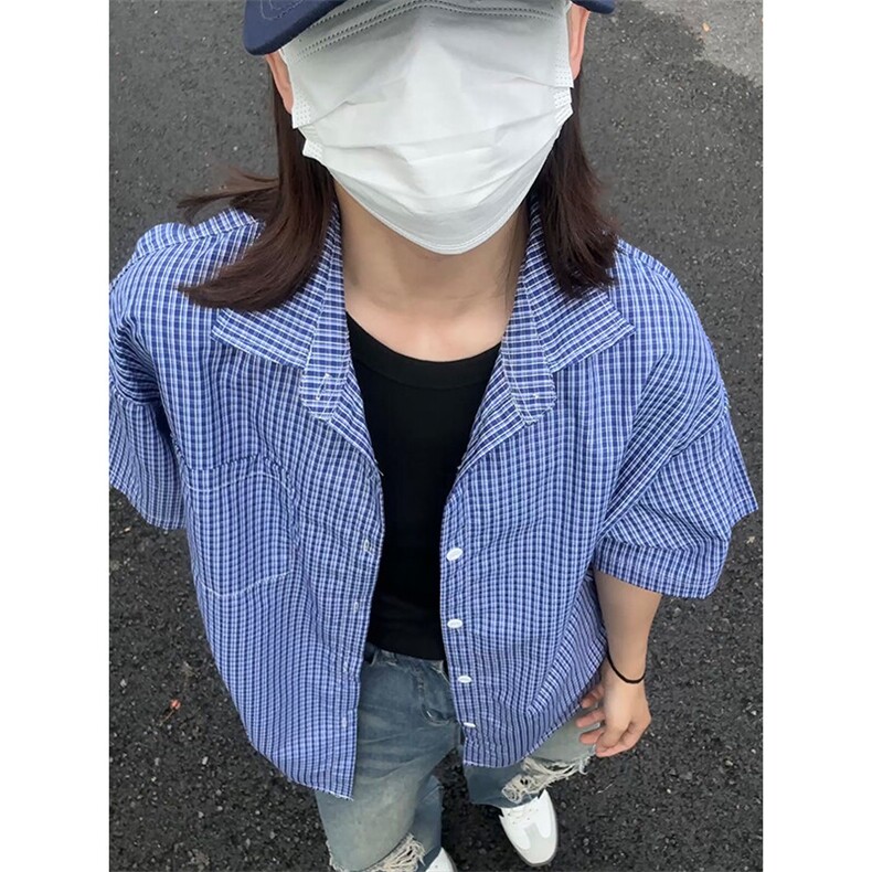 格子衬衫春夏美式短袖衬衫港风情侣装休闲衬衣CS286-P30,男装T恤,星座301C-5