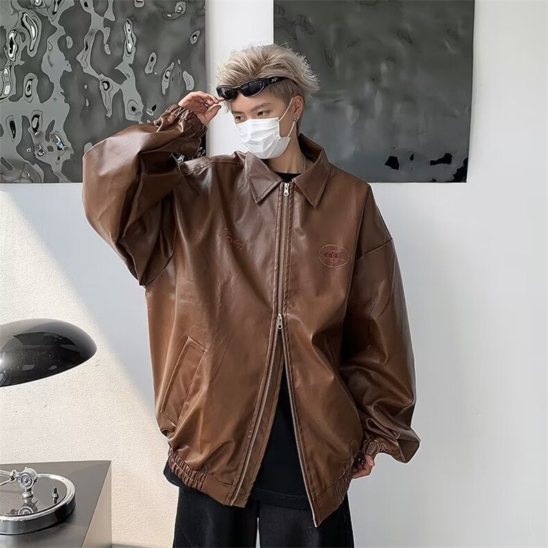 美拉德穿搭黑色皮衣外套复古宽松机车PU皮夹克HY662P68,男装夹克,星座1116-2