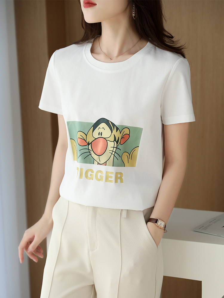 跳跳虎烫画夏季时尚小众个性棉T,女装T恤,元素羊绒