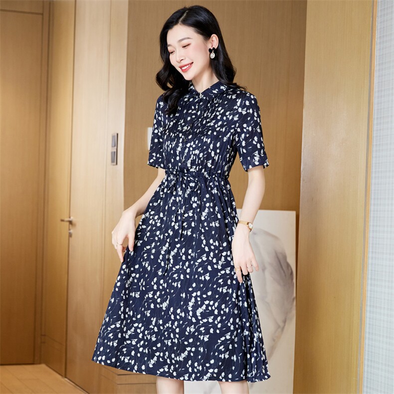 衬衫连衣裙2025夏季新款女装收腰显瘦小碎花中长款裙子气质a字裙,女装连衣裙,阿舍尔精品