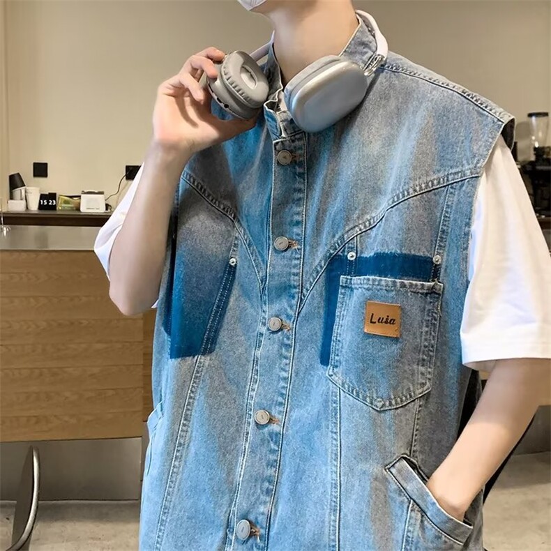 牛仔马甲男韩版潮流口袋高街帅2024夏季新款ins宽松外套W4801-P57,男装背心/马甲,星座412-3