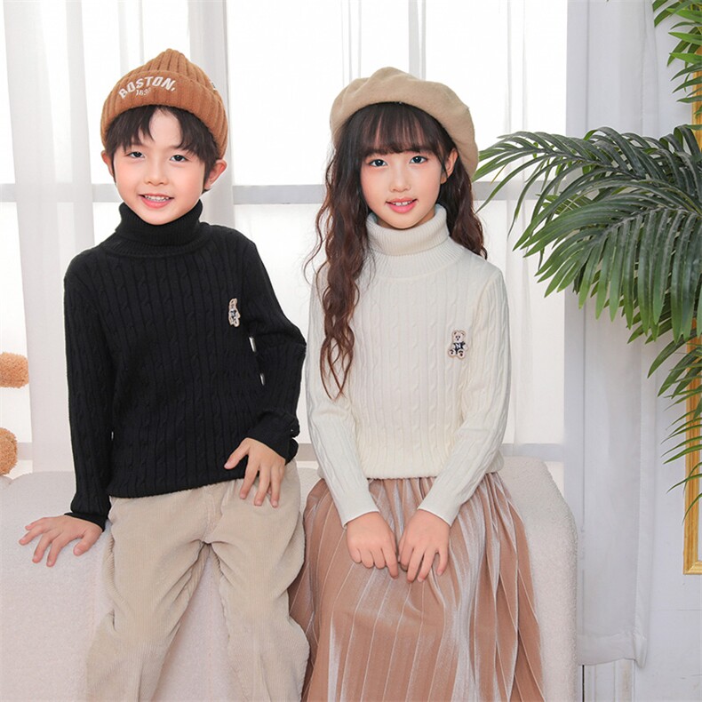2024秋冬新款安迪绒童装扭花高翻领毛衣时尚保暖儿童针织衫，童装卫衣/绒衫，绒颖羊绒