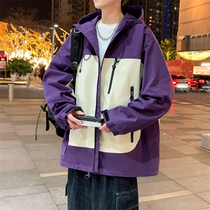 春季新款男士连帽冲锋衣外套款美式休闲工装夹克JK129-P88图片