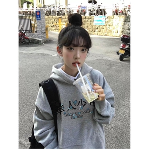 CX293-P51 纯棉美式覆古灰色连帽卫衣女2025新款设计感小众图片