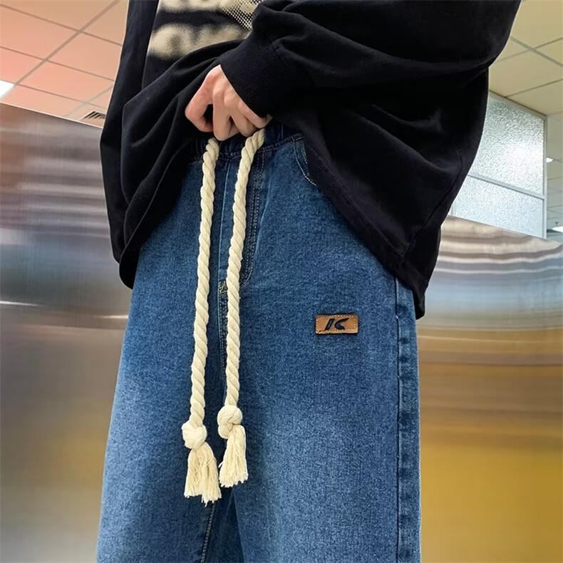 欧美高街vibe裤子大抽绳牛仔裤男款oversize美式直筒裤NK8255-P48,男装牛仔裤,星座1008