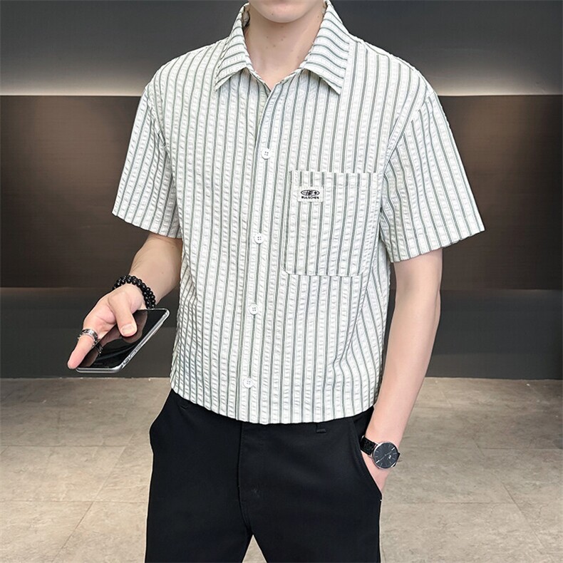 条纹衬衫男短袖夏季2025新款帅气衬衣C317-C803-P50,男装衬衫,电商C317