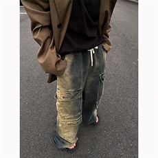 B221美式ins高街暗黑小众渐变色宽松工装牛仔裤LK23143-P80控108，男装牛仔裤，电商B221