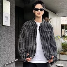 秋冬男士新款编织棉线小香风翻领夹克外套男女款休闲百搭保暖上衣，男装夹克，星座506A
