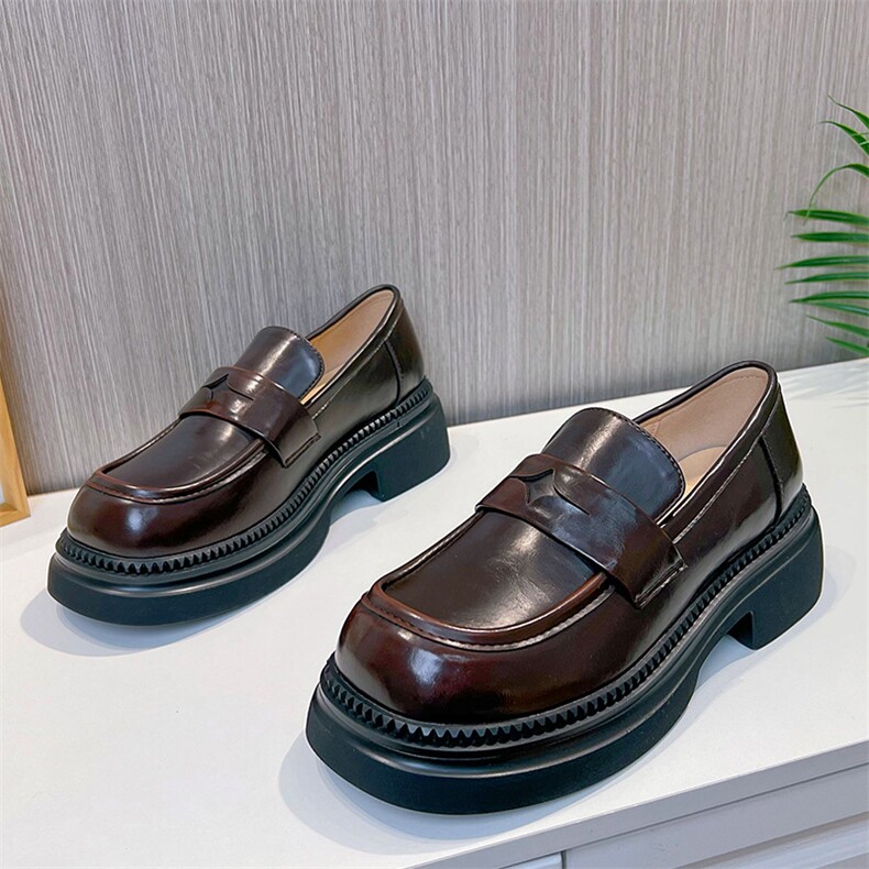 新款乐福鞋女2024春季粗跟一脚蹬单鞋英伦风小皮鞋休闲百搭女鞋潮，女鞋小皮鞋，电商A223