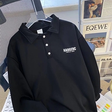 加绒POLO衫男韩版潮流字母印花高街帅气2023冬季ins卫衣WB223-P40，男装Polo衫，星座412-2