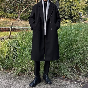 黑色毛呢大衣男中长款风衣高级感赫本风秋冬季德式戗驳领呢子外套图片