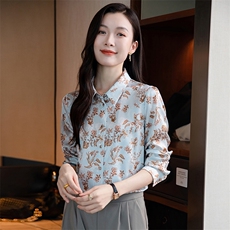 重磅高级感轻奢减龄洋气印花真丝衬衫女长袖2026春新款真丝上衣，女装衬衫，阿舍尔精品