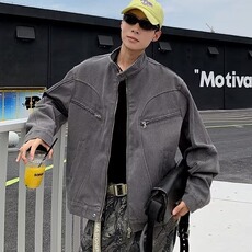 哈灵顿夹克男春秋季美式复古重工高级感痞帅水洗立领牛仔外套，男装工装外套，星座1013