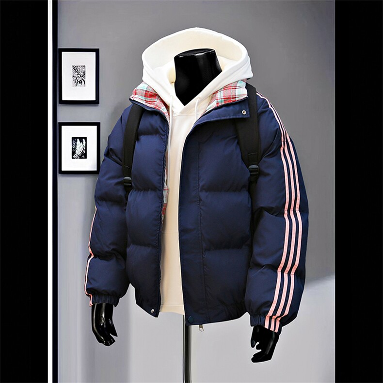 冬季港风三条杠立领棉服防风保暖加厚棉衣外套MY1128P80,男装棉衣,电商A128
