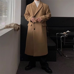 档口现货高级感男士毛呢大衣长款过膝棉服冬季加厚韩版宽松棉衣夹图片