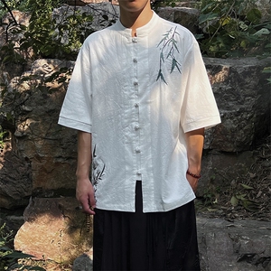 现货新中式男女装汉服竹叶盘扣立领衬衫上衣MT2308-P65-控78图片