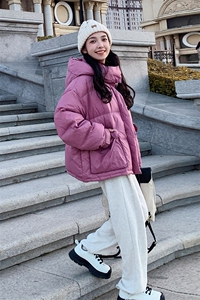 玫粉色连帽羽绒服冬季女2025新款小个子加厚韩系宽松白鸭绒短外套图片
