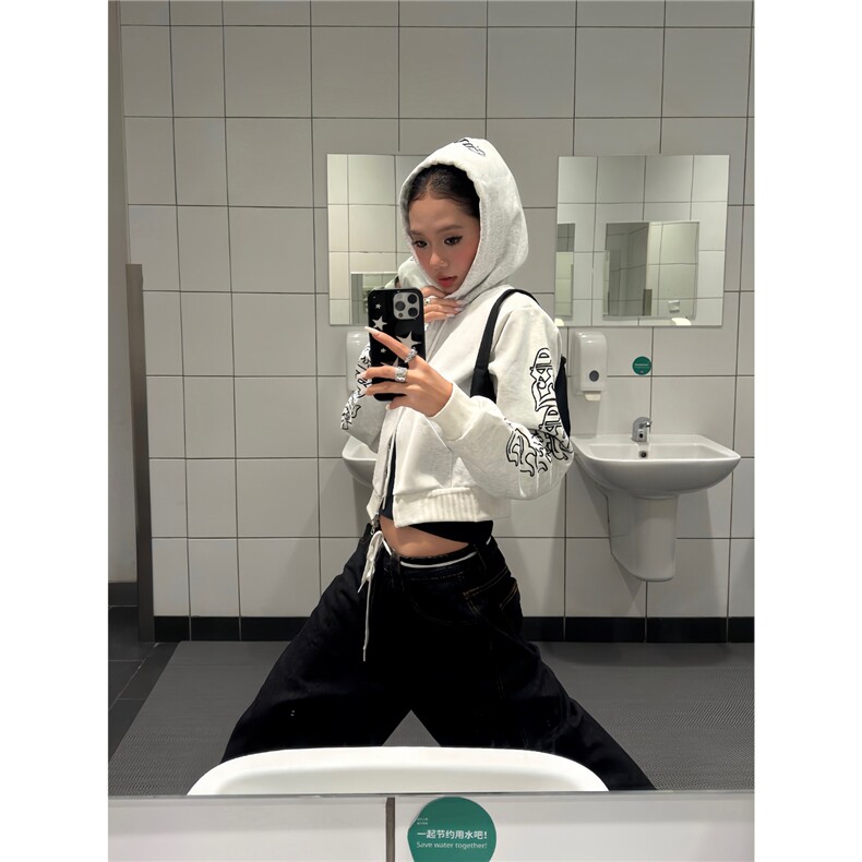 美式复古哥特风字母印花短款开衫卫衣秋季辣妹休闲百搭长袖,男装卫衣,星座1210-1